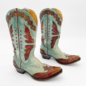Old Gringo Women's 7 Monarca Aqua Butterfly Inlay Snip Toe Western Cowgirl Boots